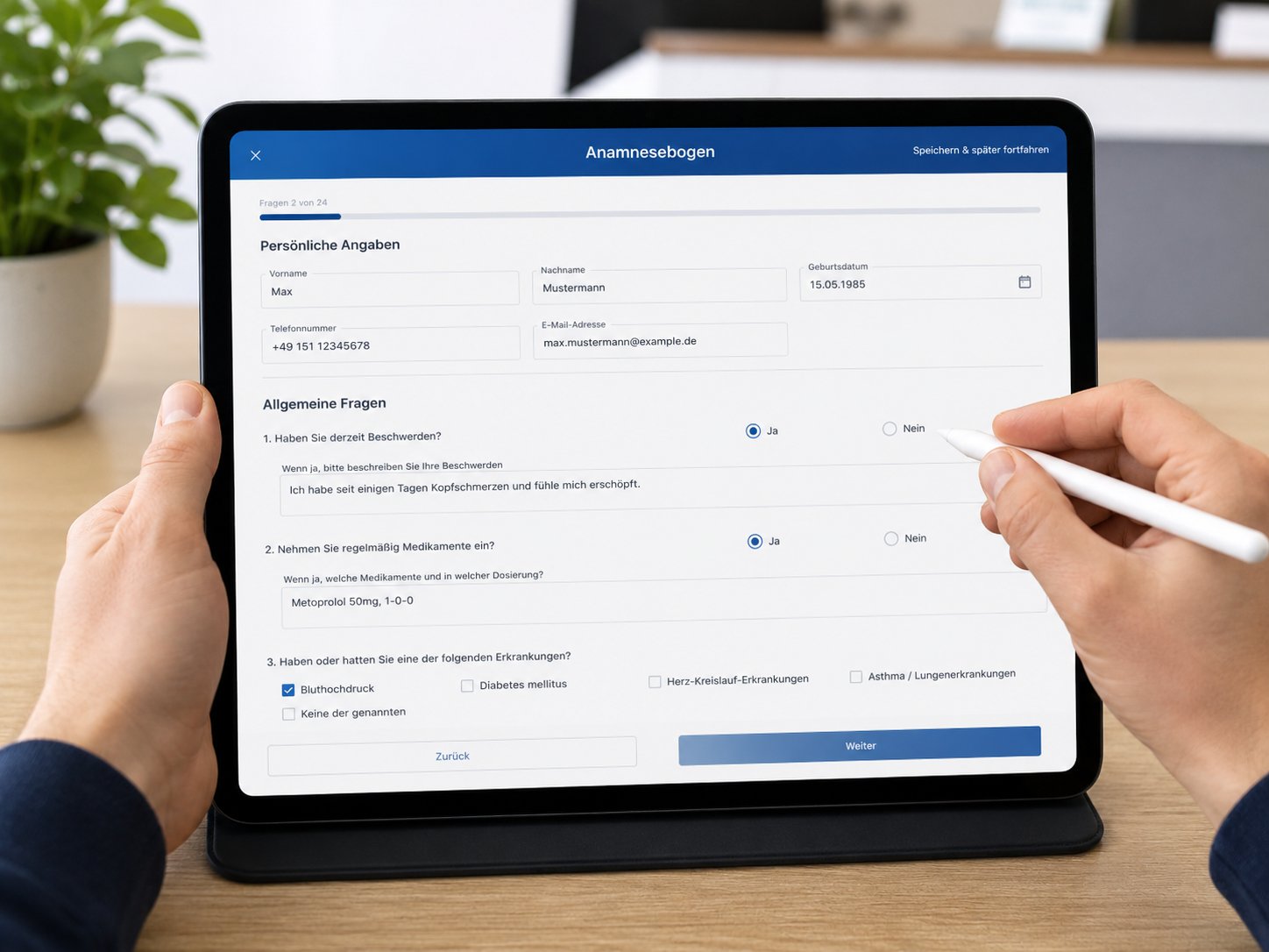 Digitale Anamnese auf Tablet – RCS